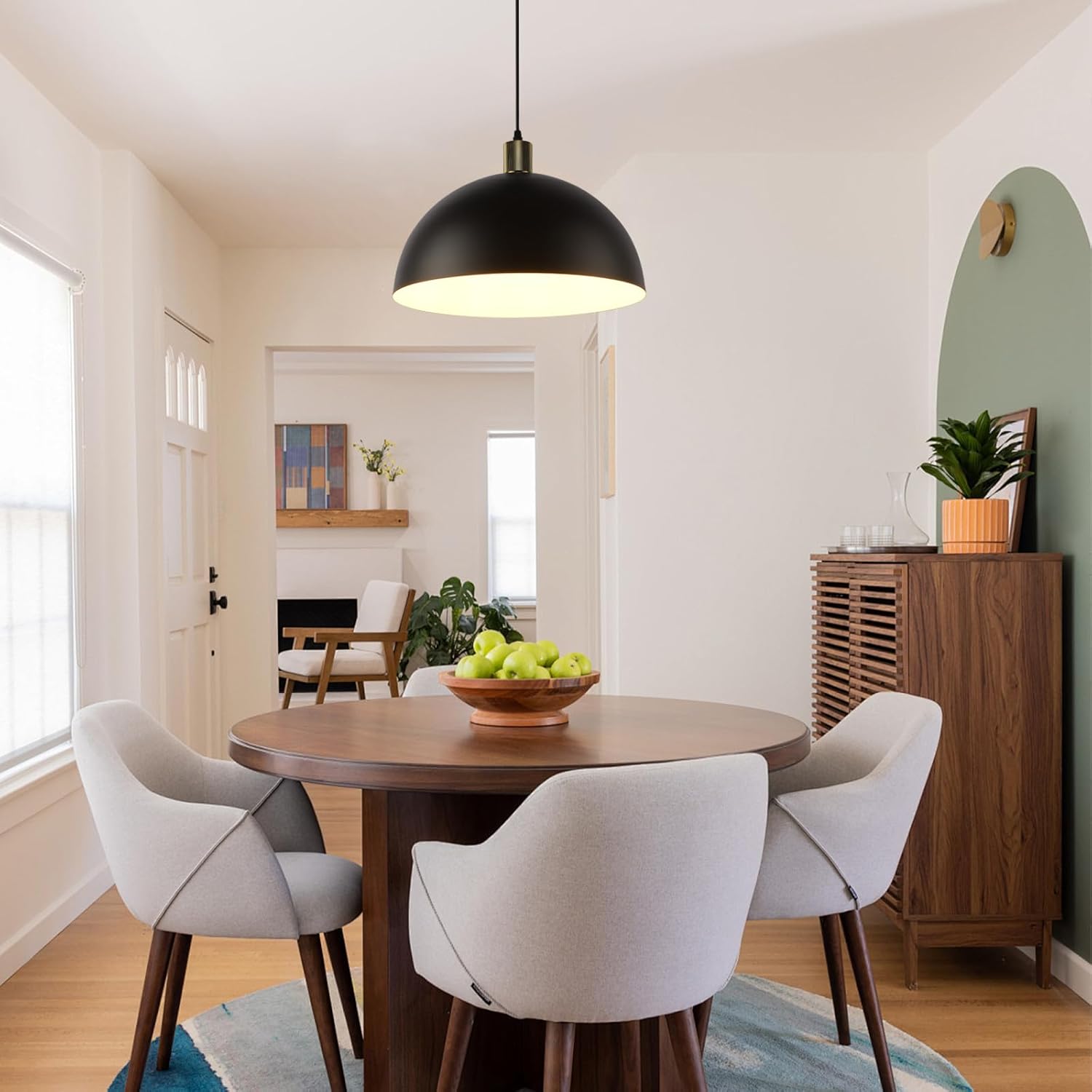 Black Pendant Light Fixtures, 15.7" Large Dome Farmhouse Vintage Chandelier Hanging Lighting for Kitchen Island Dining Room