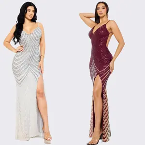 Djoune Ombre Sequin Chevron Pattern Open Back Maxi Dress womenswear Comfort Fit Formal Sleeveless Spandex Casual