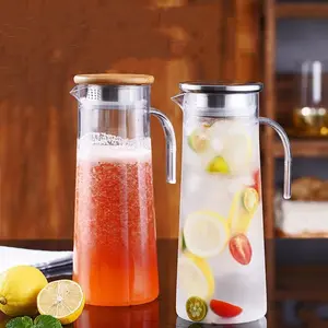 Cold Water Fruit Tea Infuser Pot, Wooden Lid Steel Cover High Temperature Resistant, Ideal for Juice and Herbal Teas, Iced Tea Pitcher, Sun Tea Pitcher