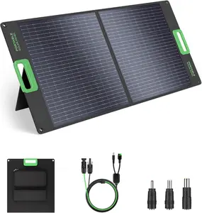 100W Portable Solar Panel, 18V Foldable Solar Charger for Power Station, IP65 Waterproof High-Efficiency Battery Charger for Outdoor Camping RV Off-Grid Living
