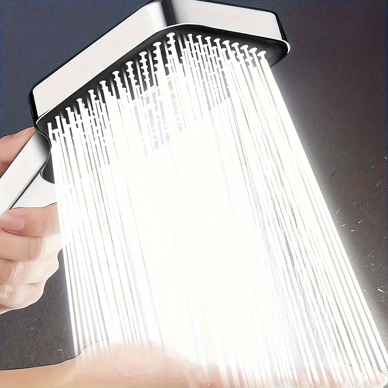 Square Push Button Shower Head (Only Shower Head) High Pressure Rain Shower, Rain Showerhead, Anti-Clog Large Nozzle, Chrome Finish, Modern Shower Head, 3 Spray Modes Water Saving for Bathroom Bathtub Water Heater, Pressure Rainfall Showerhead