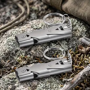 2 Pack Tactical Survival Whistle Keychain, Loud Dual Tube Emergency Whistle. Stainless Steel Safety Gear, Survival Tools for Hiking, Camping, Outdoor Adventures, EDC & Survival Kits.