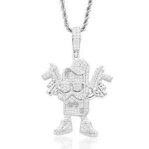 【#P930】Dual Gun Banknote Robot Pendant UCCIYO 18k Gold-Plated Lab-Created Moissanite S925 Sterling Silver Moissanite Pendant Necklace For Women Men Hip Hop Jewelry Gift