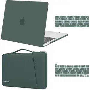 MOSISO Compatible with MacBook Pro 13 inch Case M2 2026, 2025, 2024-2016 A2338 M1 A2251 A2289 A2159 A1989 A1708 A1706, Plastic Hard Case & 360 Protective Sleeve Bag & Keyboard Skin, Midnight Green