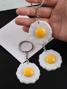 1/3pcs Realistic Poached Egg Keychain Charm - High-Quality Resin Foodie Accessory with Metallic Ring Clasp, Quirky Kitchen-Themed Gift for Women & Men, Christmas Novelty Keyring, Novelty Gift, Foodthemed Design, Detailed Craftsmanship, Keychain For Bags
