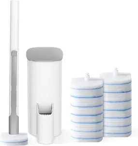 Disposable Toilet Brush with Holder – Toilet Bowl Cleaner Kit with 14 Refills, Deep Cleaning Scrubbing System, Hygienic Bathroom Cleaning Supplies, Easy Install Long Handle Toilet Cleaning Brush Set