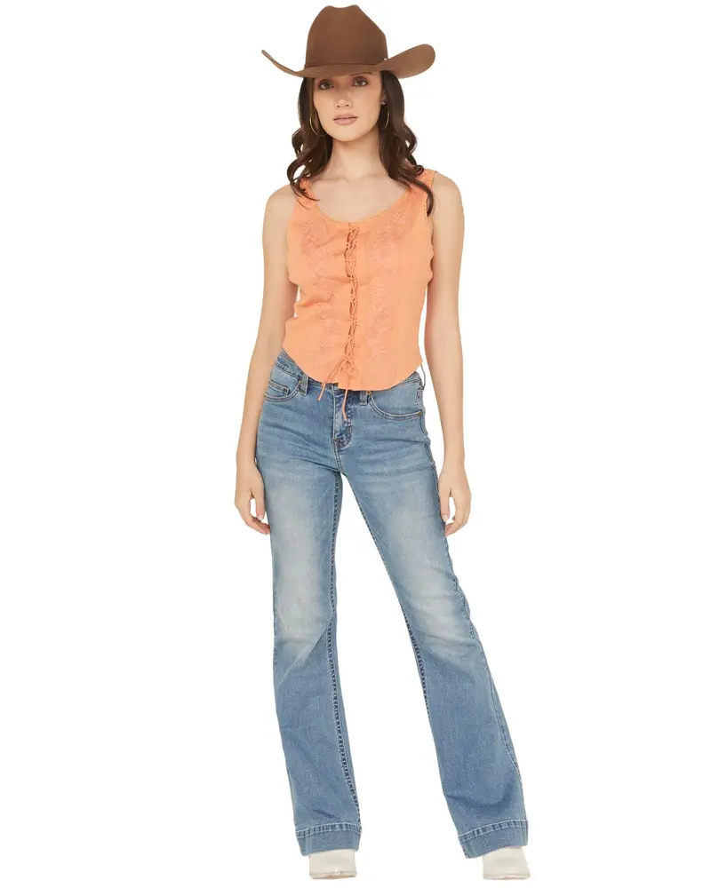 Rock & Roll Denim Women's And Medium Wash High Rise Trouser Double Waistband Stretch - Bw5hd06400