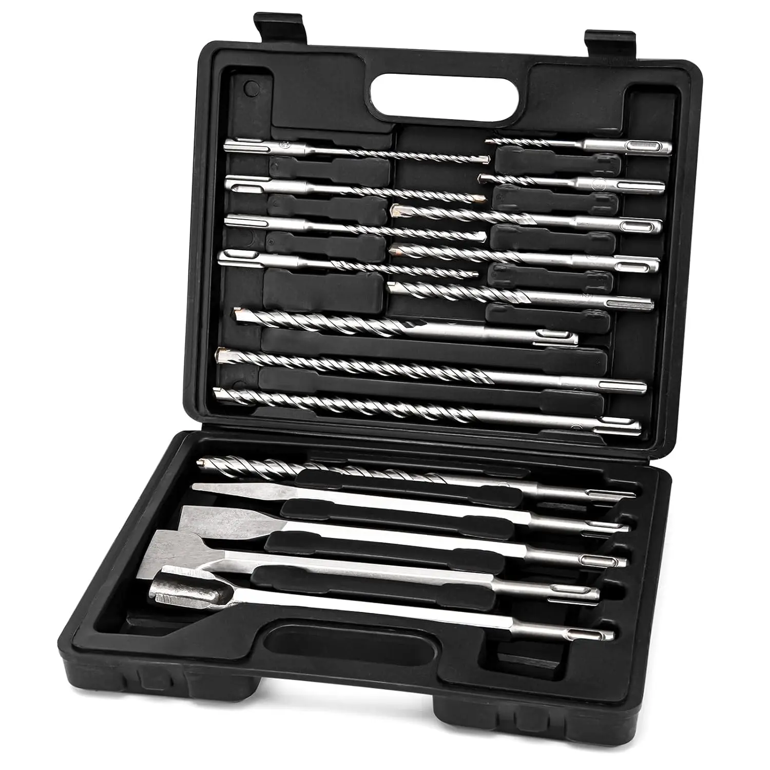 17-Piece Multi-Size SDS-Plus Bit & Chisel Set - Quick Change SDS-Plus Shank, 8 mm, 14 mm, 13, 1 Point Chisel, 1 U-Chisel, Carbide-Tipped for Concrete Masonry Construction (Tool Accessories)