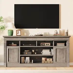 Farmhouse TV Stand for 75" TVs, Open & Hidden Storage, Adjustable Shelves