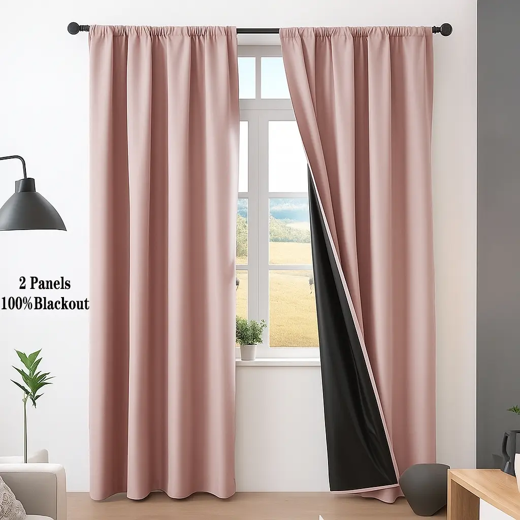 2pcs 100% Light Blocking Sunscreen Curtains, Blackout Window Cover, Indoor Dark Polyester Fabric with Lining, Modern Romantic Simple Style for Bedroom Living Room