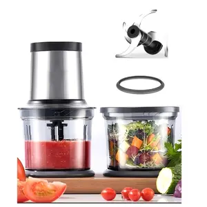 4-Cup Food Processor, Electric Food Chopper, Powerful Meat Grinder with 2 Bowls, 2 Speeds And 4 Blades for Vegetables, Meat, Nuts, Functions for Chopping, Dicing, Mixing, And Puree. Silver