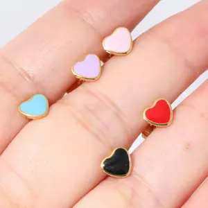Tiny Enamel Heart Stud Earrings – Gold Tone Colorful Cute Everyday Jewelry