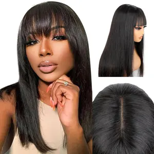 [New In Upgrade With Drawstring] Mamushow Straight Wigs with Bangs Human Hair 2x4 Lace Wig with Drawstring 180% Density Middle Part for Black Women Glueless Machine Made Wigs #Tiktokshopmemorialday#Summervibes