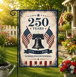 Faux Patchwork 250th Anniversary America Garden Flag – Patriotic Independence Decor, Vintage 4th July Yard Flag, Print Only