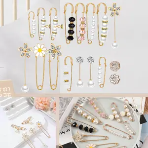 17PCS Pearl Safety Pin Brooches for Women Decorative Safety Pins for Clothing Sweater Shawl Clips Pant Waist Tightener Cardigan Collar Clips