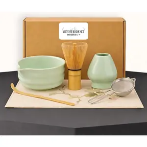 Sakura Home Matcha Bowl Set – Japanese Matcha Tea Ceremony Kit with Whisk, Scoop & Sifter – Authentic Matcha Bowl – Premium Gift Set (Green)