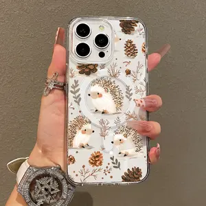 Trendy Magnetic Case for iPhone11/12/13/14/15/16/promax, Hedgehog & Pinecone Ultra Slim, MagSafe Support, Shockproof | Playful & Fun Style