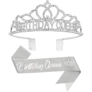 L-AD091  Birtthday Tiara Crown with Sash for Women Birthday Queen Party
