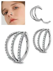 Stainless Steel Nose Ring with Triple Layered Cubic Zirconia, 16g Surgical Steel, Hypoallergenic, Unisex Body Piercing Jewelry, Rhinestone Nose Ring