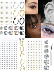 Non-Piercing Body Jewelry, Fake Eyebrow Ring, Lip Labret Studs, Nose Ring Jewelry, Spiral Nose Ring, Nose Cuff, Spike Design with Adhesive Backing, Unisex Fashion Accessory