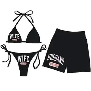 HaIter Couples Matching Swimwear Set – Bikini & Men’s Beach Shorts, Hawaiian Aloha Summer Vacation Honeymoon Outfit