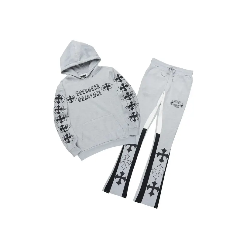 Zeiric Heather Grey/Black Hoodie/Stacked Flare Track Set