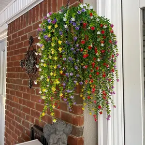 4-Piece Artificial Hanging Floral Decorations, Indoor & Outdoor Use, Fake Eucalyptus Vine, Greenery Wreath, Plastic Plants for Wedding Garden Home Party