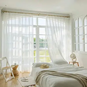 Modern French Style Sheer Curtains, 2pcs Light Filtering Privacy Curtain Panels for Living Room Bedroom Sunlight Blocking Decor, Home Decoration Curtain