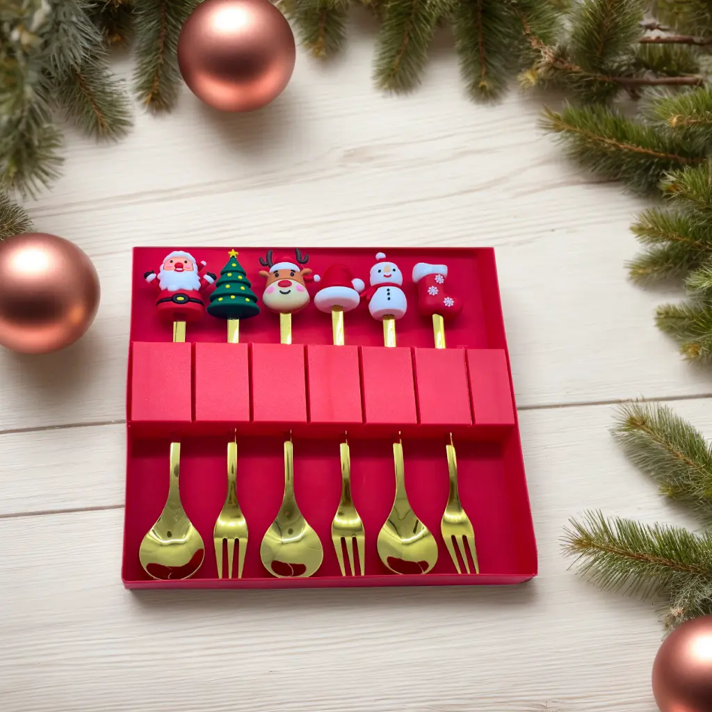 Christmas Cutlery Set – Gold-Plated Spoons and Forks with Festive Holiday Designs, Perfect for Gifting