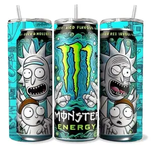 Rick and Morty  Monster 20 oz Tumbler - BPA Free, Stainless Steel, Leak Proof, Clear Lid, Includes Straw