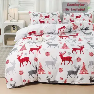 Festive Christmas Reindeer Duvet Cover Set ONLY (NO Comforter / NO Insert) – Ultra-Soft Brushed King Size Microfiber Bedding Cover, Invisible Zipper , Includes 1–2 Pillowcases – Holiday Gift & Winter Bedroom Décor