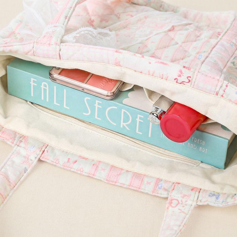 Quilted Small Tote Bag for Women Cute Floral Design Large Capacity Laptop & Essentials Holder Ideal for Work Travel Gym Shopping Everyday Use