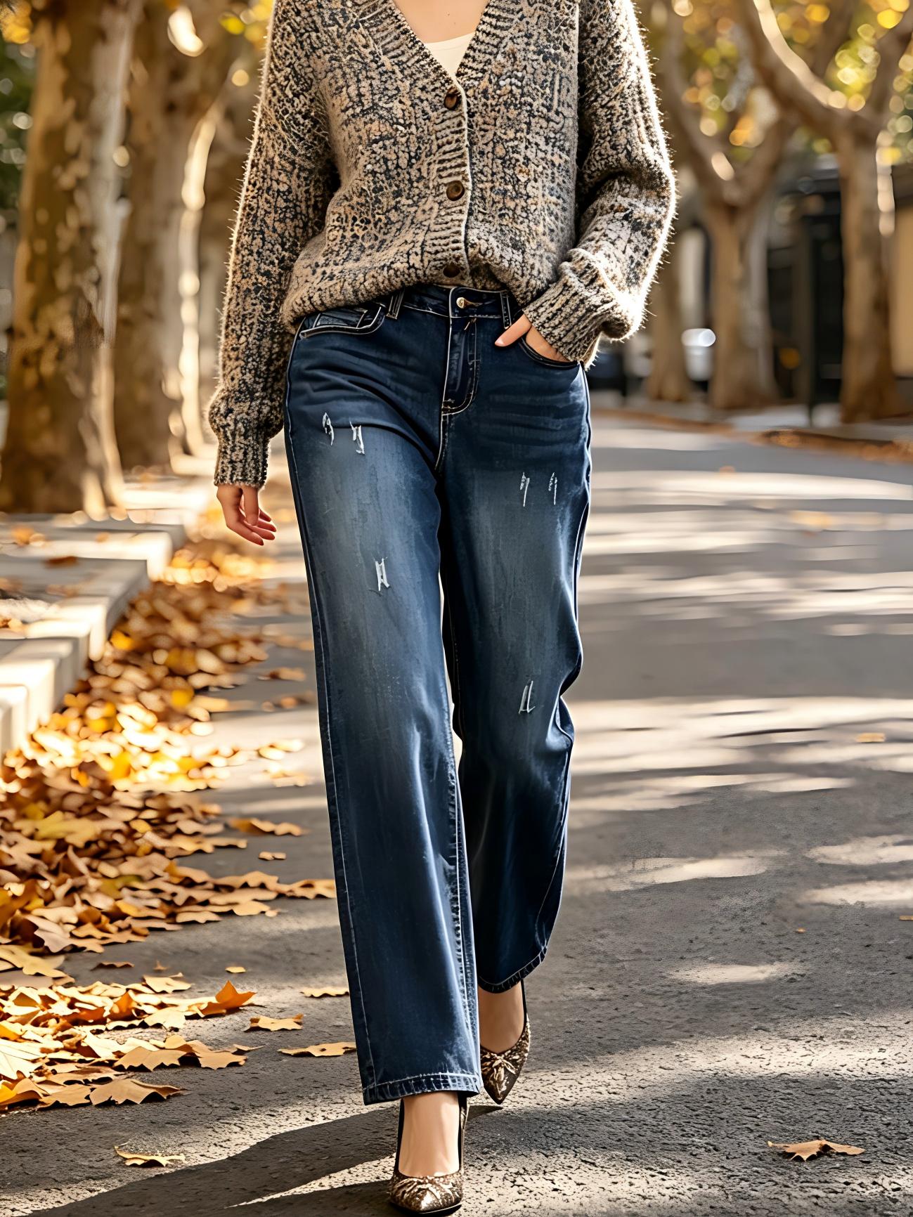 women's versatile mid wasit denim muliti-pocket denim trousers for women Straight Bottom Minimalist classic women's pants stretch wide leg jeans daily urban fashion wear womenswear simple style  Straight Bottom Minimalist