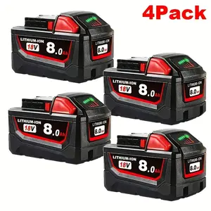 4PACK/2PACK 8.0Ah 18V T Battery For Milwaukee M18 Battery, Lithium Battery Compatible With M18 18V 48-11-1815Cordless Power Tools