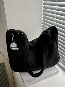 Women's Velvet Crossbody Hobo Bag, Large Capacity Tote, Cute Embroidered Design, Aesthetic Wallet Style Handbag, Perfect Gift Choice, Corduroy Hobo Bag