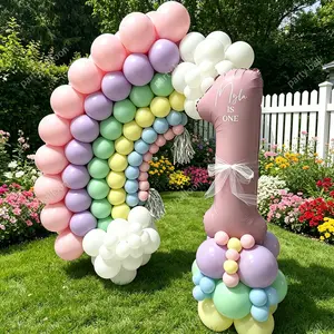 113 Piece Macaron Rainbow Number Balloons Set, 32 Inch Numbers 0-9, Party Decor for Birthday, Wedding, Kids' Festival