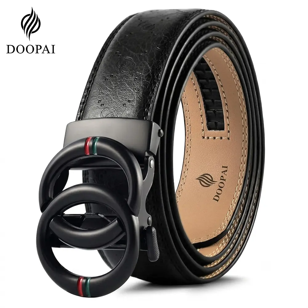 DOOPAI Mens Designer Fashion Ratchet Leather Belt Sliding Adjustable Trim to Fit Size 34 to 42 Casual Dress Belt