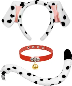 Dalmatian Ears Headband Tail - Costume Headwear for Women Halloween Puppy  Dress Up Costume, Black and White