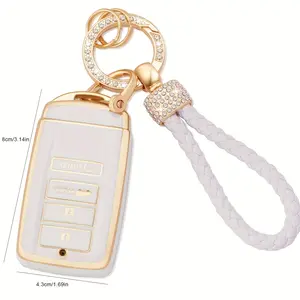 Suitable for Acura Keychain Case with Keychain Lanyard, 4 One Button Soft TPU Key Shell Keychain Holder Compatible with Acura CDX RDX RLX TLX TLX-L ILX NSX Car Key Sleeve (ACU)