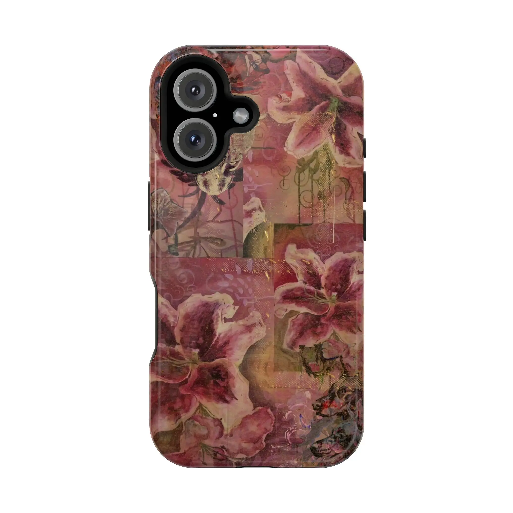 Vintage Floral Cellphone Case - Elegant Pink Flower Casing, Premium Protection Accessories, Compatible with iPhone 7-16 Series & Samsung Galaxy S25 Cover
