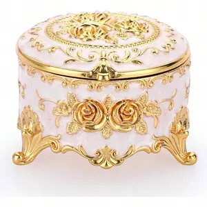 Vintage Round Jewelry Box Small Trinket Storage Organizer Box Gold Metal Chest Ring Case Treasure Box Keepsake Box Earrings Necklace Storage Box Gift For Women Small,Jewelry box
