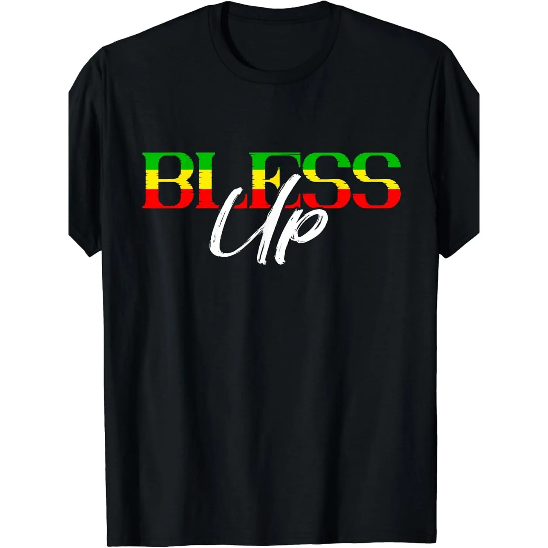 Bless Up Rastafarian Reggae Flag Jamaica Rasta Reggae T-Shirt.jpgSame style for men and women 2025 summer short-sleeved printed T-shirt pure 220G