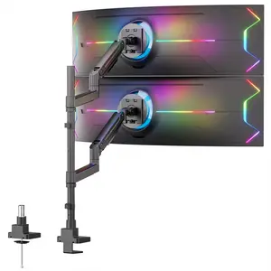 Mount-It! Dual Stacking Monitor Mount – Supports 24–49” Ultrawide Screens, up to 44 lbs per arm, adjustable gas spring desk mount with clamp & grommet, VESA 75x75/100x100