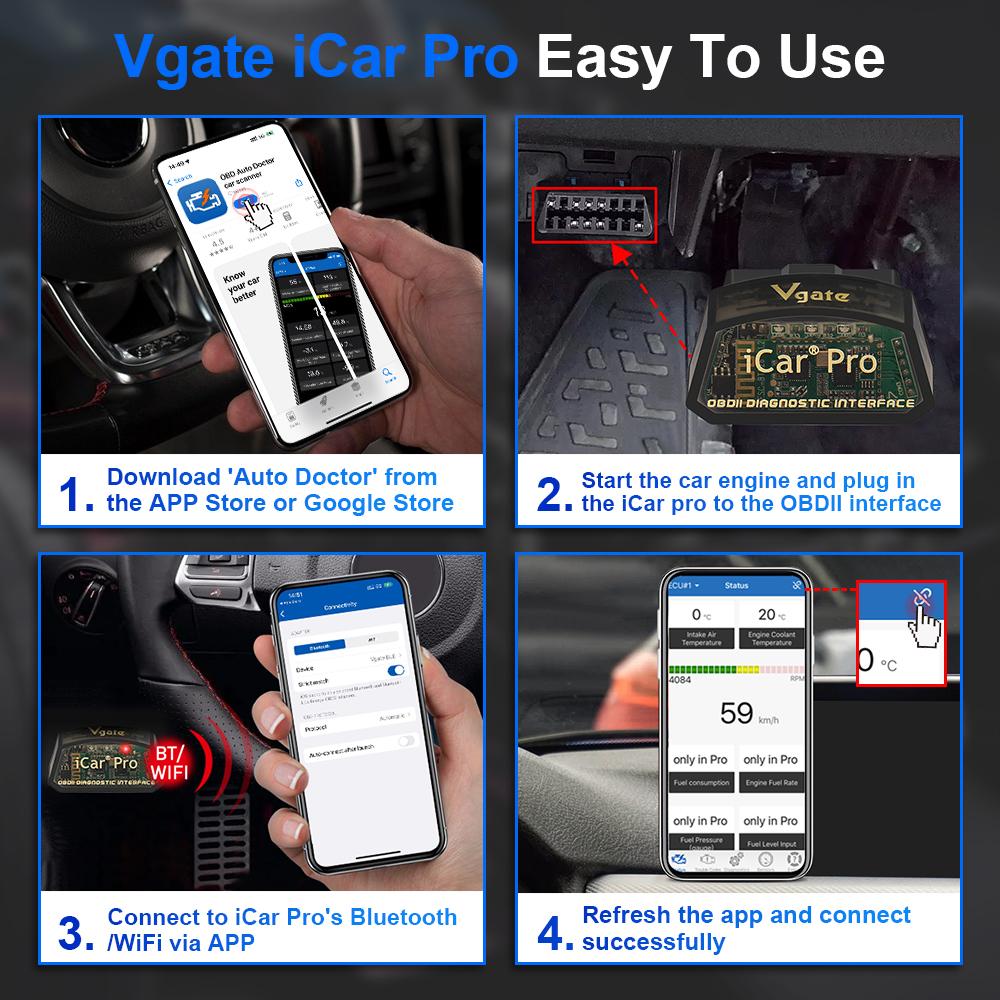 Vgate iCar Pro V2.3 OBD2 Scanner Bluetooth 4.0 Wireless Car Diagnostic Tool Fault Code Reader for iPhone Android