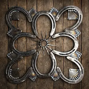 Handmade Steel Horseshoe Flower Wall Art – Rustic Western Metal Sculpture