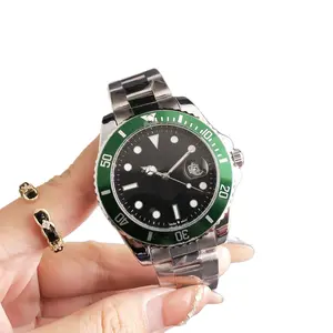 Fashion Casual Men Steel Band Mechanical Watch Green Ceramic Bezel GMT Luminous
