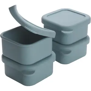 1/2 Cup  Freezer Tray With Lid -  Freezer Molds 4-Pack For meal prep & freezing of various sauces and other dishes, makes 4  1/2 cup portions cubes (Blue 4 Pack)