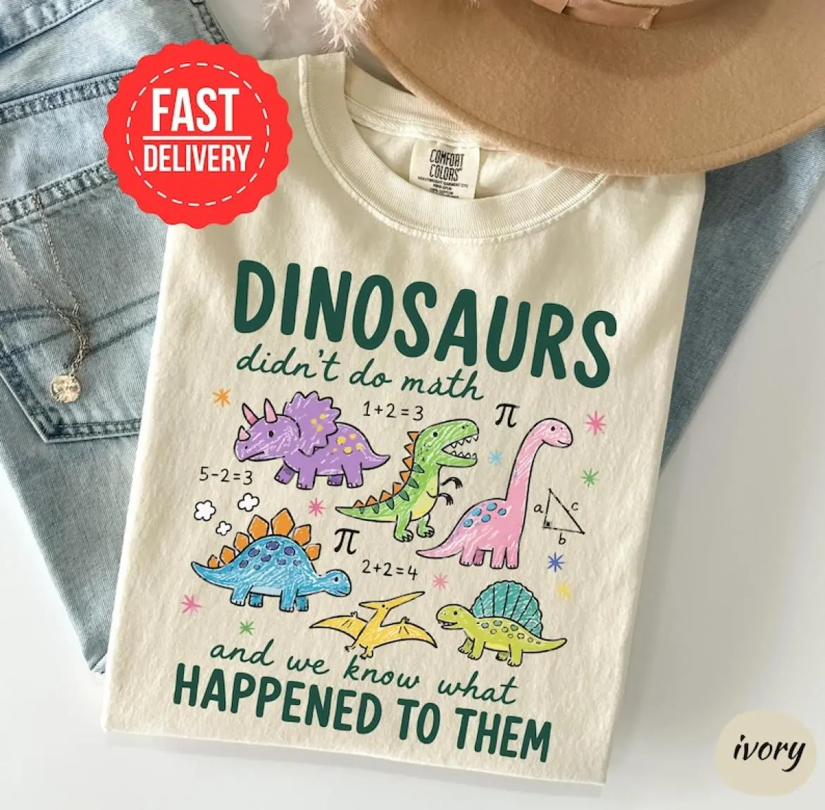 Funny Dinosaurs Didn't Do Math Shirt, Comfort Colors Math Teacher Tee, STEM Teacher Gift, Funny Dinosaur Shirt, Back to School Teacher Tee Baran