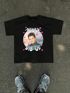 Never Gib Up - Gibby iCarly Joke Funny Gen Z Shirt Dank Meme Humor Nickelodeon Top Menswear Streetwear Shortsleeve Crewneck Tropical Casual Tshirt