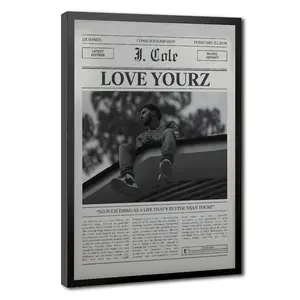 High-quality J. Cole's "Love Yourz" newspaper-style canvas art poster, a retro hip-hop music poster, a black-and-white rap lyrics wall decoration, suitable for living rooms and bathrooms.